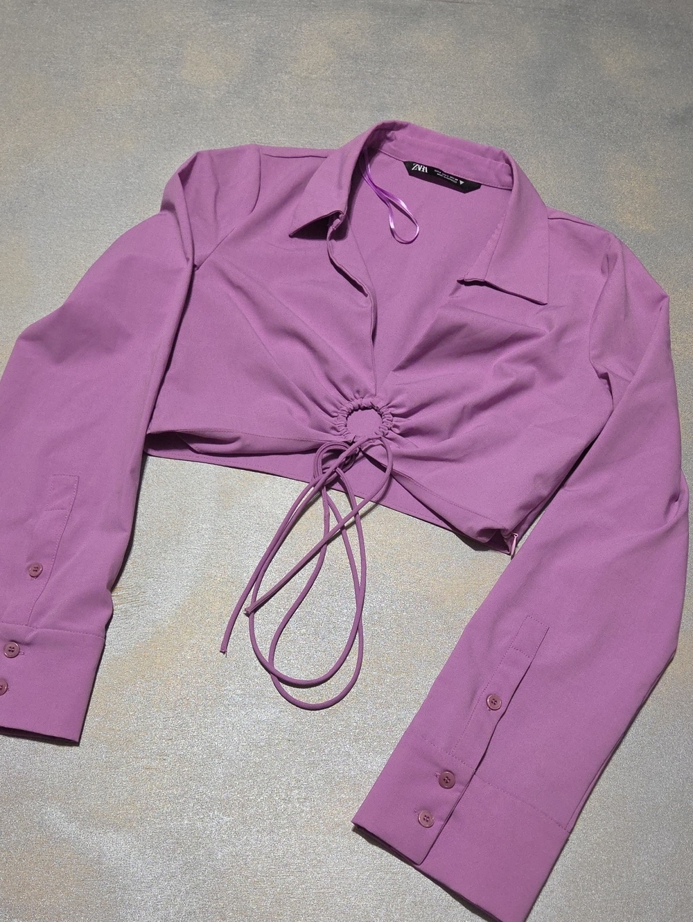Zara Lilac Ruched Drawstring Crop Top